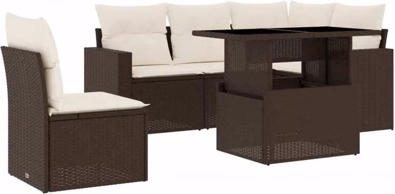 Set Divano da Giardino 6 pz con Cuscini Marrone in Polyrattan
