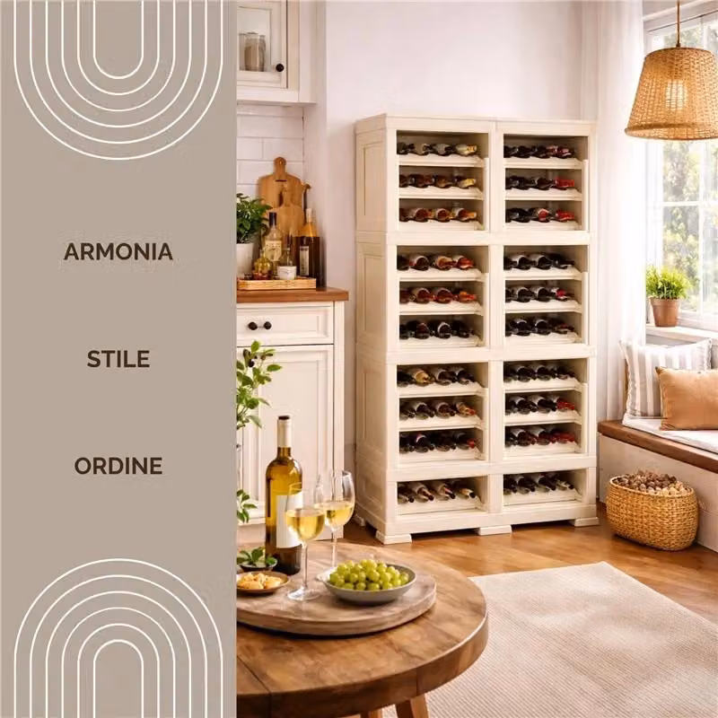 Scaffale portabottiglie Tontarelli Omnimodus per 72 bottiglie, cantinetta moderna a vista, L: 79 cm, P: 42,5 cm, H: 125 cm – 2
