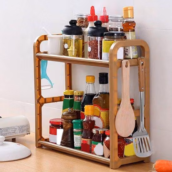 Scaffale portaoggetti multifunzionale e organizer da lavoro a doppia fila, ripiano regolabile, organizer da cucina. Da utilizzare sul piano di lavoro o sulla scrivania/sul bancone della zona caffè
