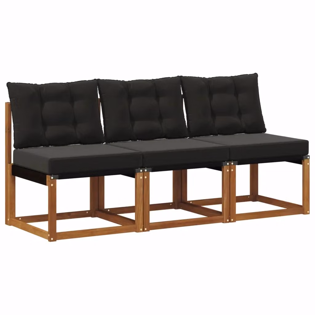 Set di 3 divani centrali da esterno vidaXL in legno di acacia con cuscini beige e nero – 2