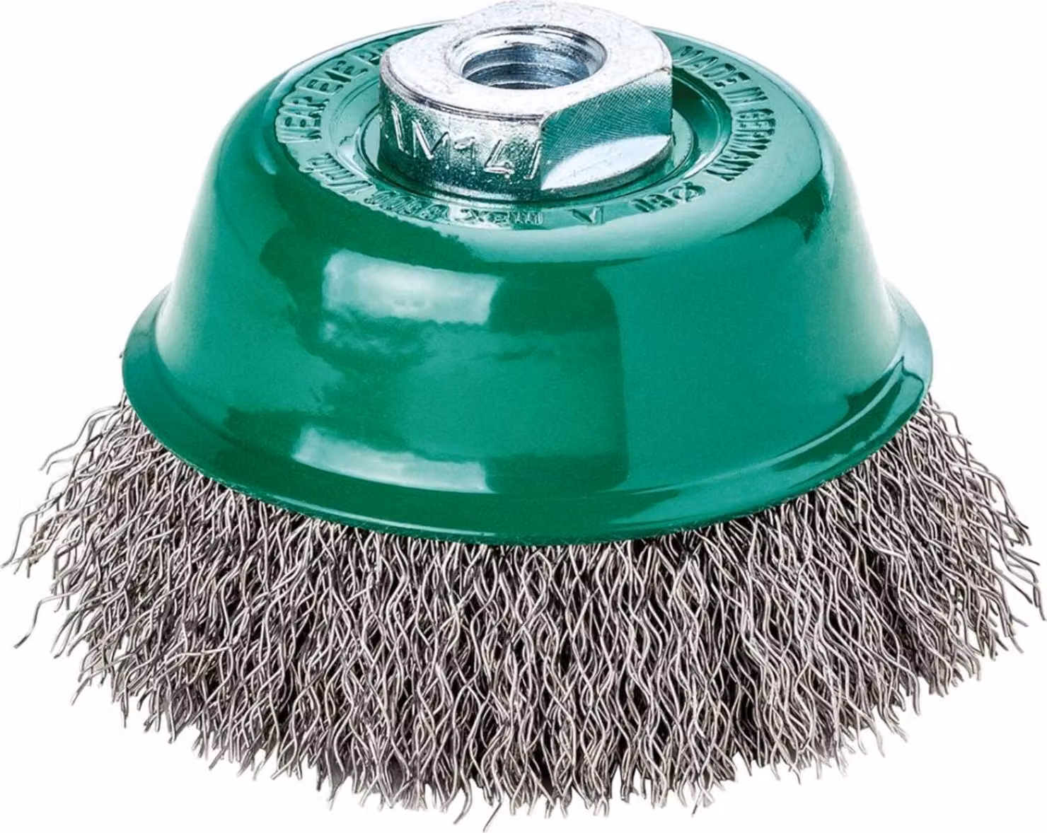 Spazzola a tazza V4A M14 crimpata 65x0,3mm Lessmann