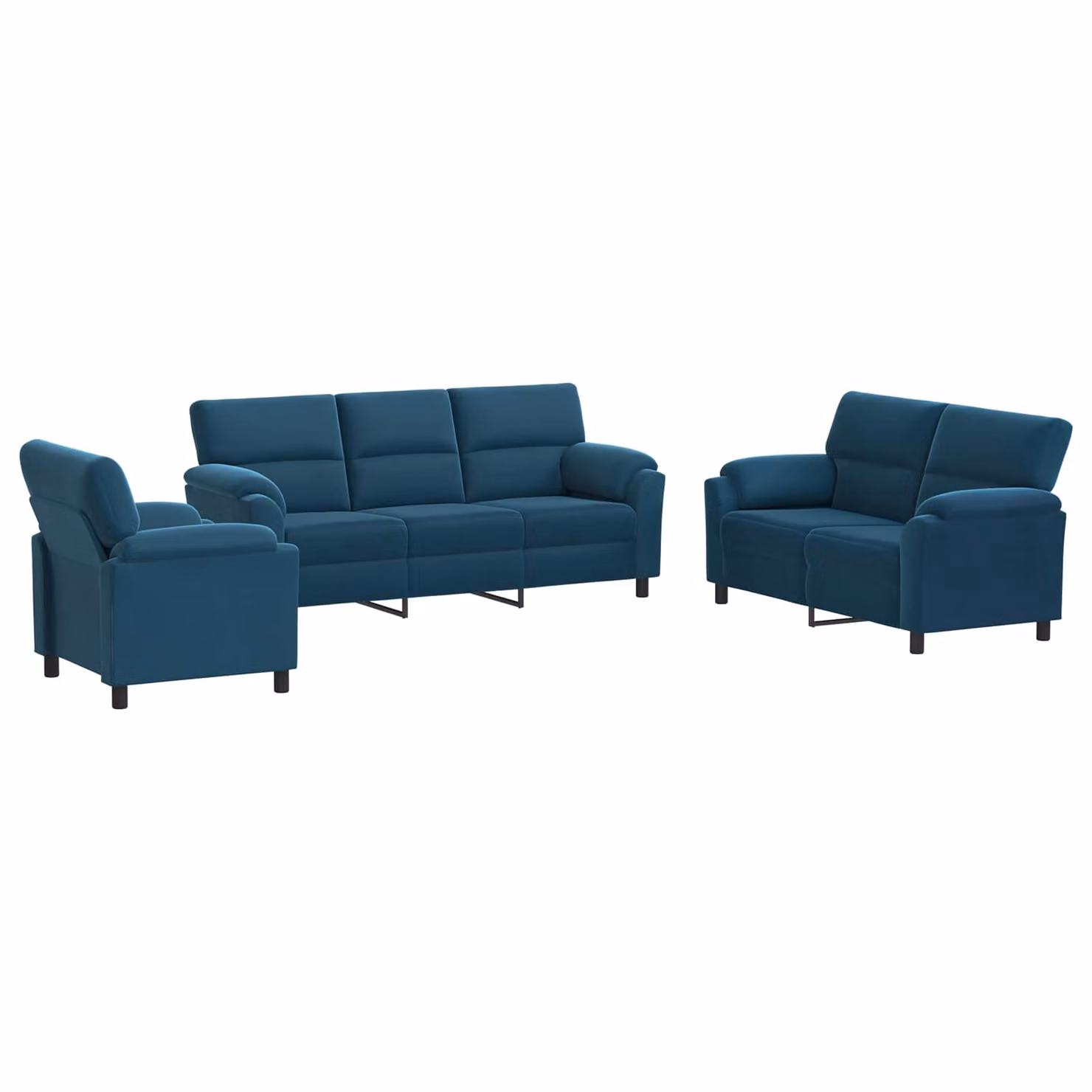Set di 3 divani moderni vidaXL in velluto blu con struttura in metallo per il tuo soggiorno