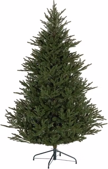 Albero di Natale alto 183 cm, dall'aspetto realistico, facile da montare, con supporto incluso, in plastica ignifuga.