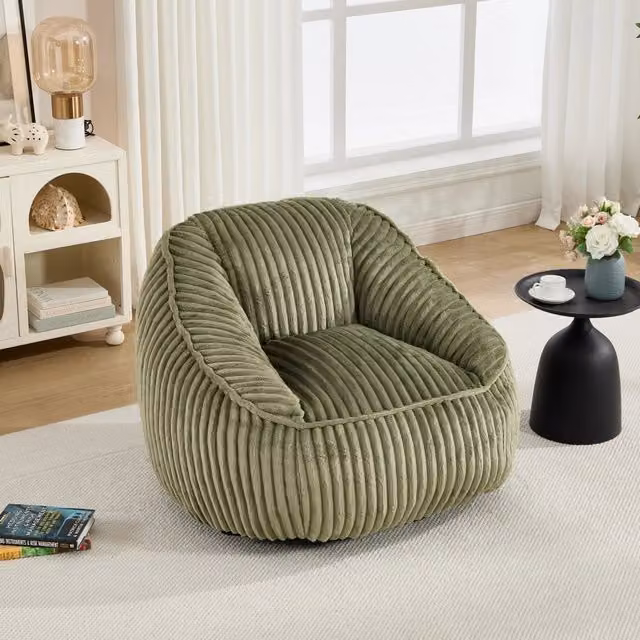 Pouf Mivray in velluto a coste verde, design moderno e organico per soggiorno e camera da letto, L/P/H: 43 x 43 x 29 cm