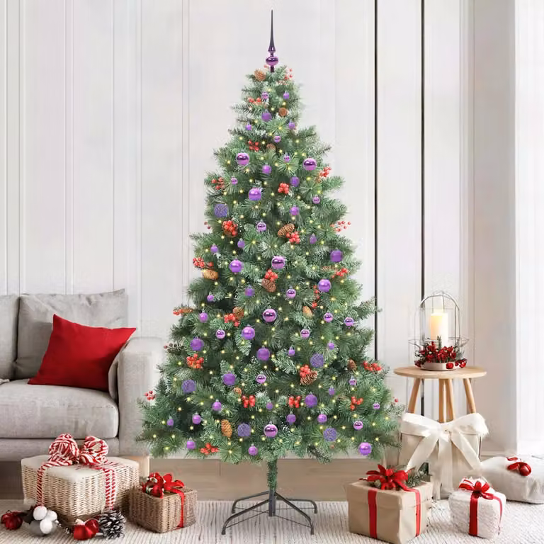 Albero di Natale artificiale verde vidaXL con 300 LED bianco caldo, struttura in PVC e metallo, Altezza: 210 cm