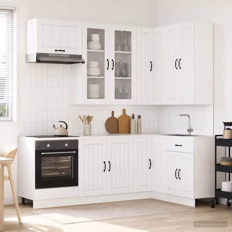 vidaXL Unità Cucina LUCCA 8 pz Bianco Lucido in MDF con Ante in Vetro e Modulo Angolare