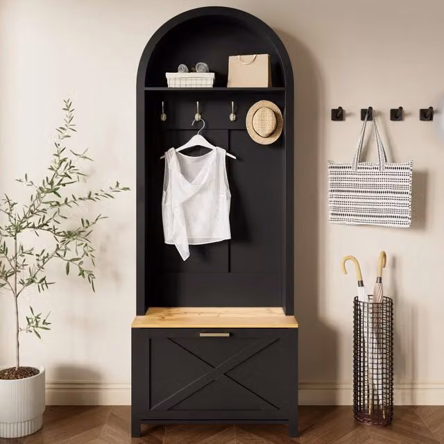 Armadio multifunzionale con scarpiera, ripiano e ganci ¨C Appendiabiti per ingresso, struttura in MDF resistente, design moderno, robusti piedini in