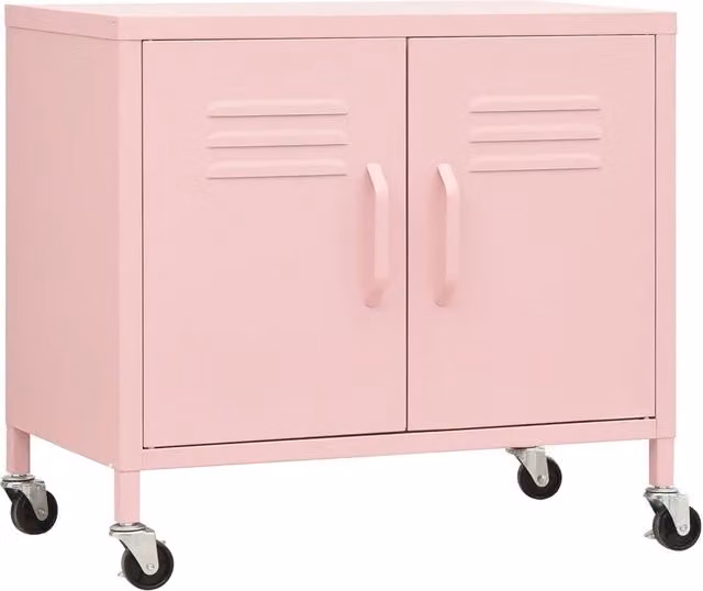 Mobile contenitore HELLOSHOP26 in metallo rosa con ripiano regolabile e ruote L 60 cm x P 35 cm x H 56 cm