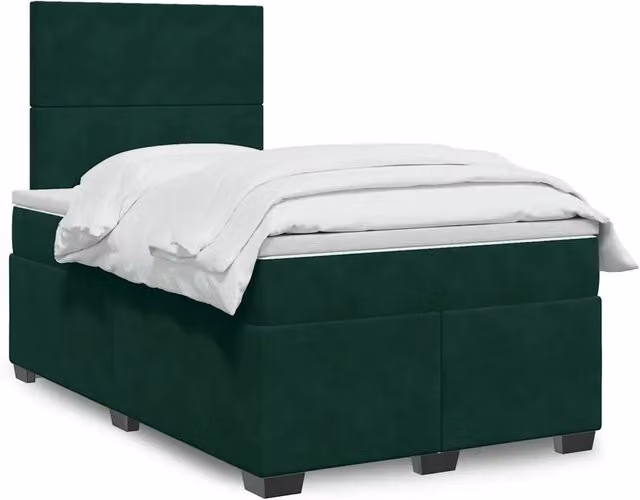 Letto con Giroletto a Molle e Materasso Ibrido vidaXL in Velluto Verde Scuro e Bianco L/P: 120 x 190 cm