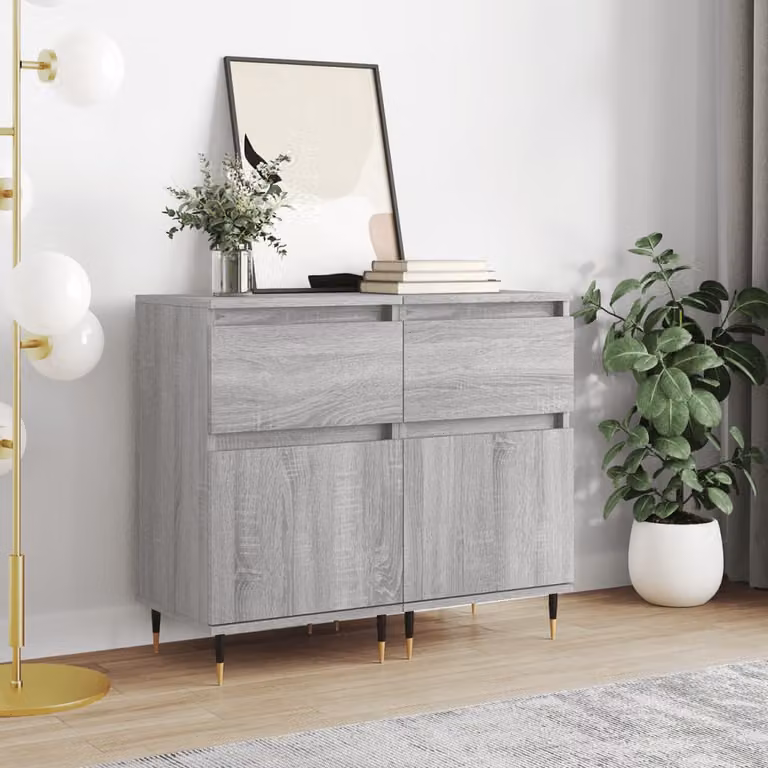Set di 2 credenze moderne vidaXL in legno multistrato e metallo, colore grigio opaco, L 40 cm x P 35 cm x H 70 cm