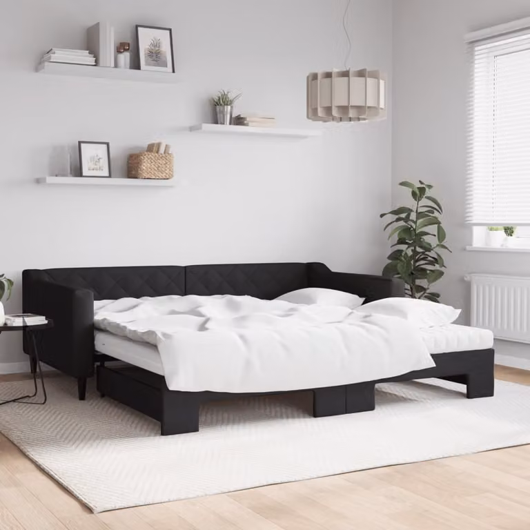 Maison Exclusive - Divano letto estraibile con materassi, nero, 100x200 cm, tessuto