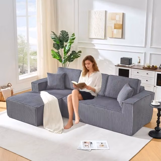 Divano modulare a L - Zephmum - 2 posti + chaise longue - Schiuma ad alta densit¨¤ - Grigio