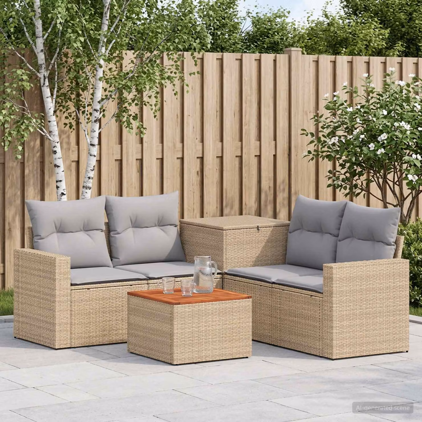 Set di divani da giardino vidaXL in polyrattan con tavolo da caffè, 6 pezzi, beige e grigio