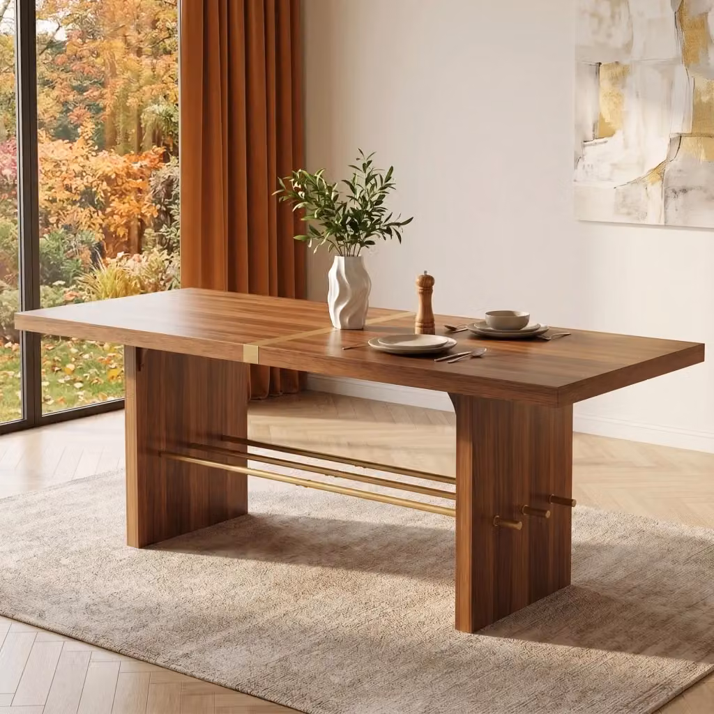 Tavolo da pranzo rettangolare Mivray moderno in MDF laminato color noce con dettagli dorati L: 180 cm, P: 75 cm, H: 75 cm – 2