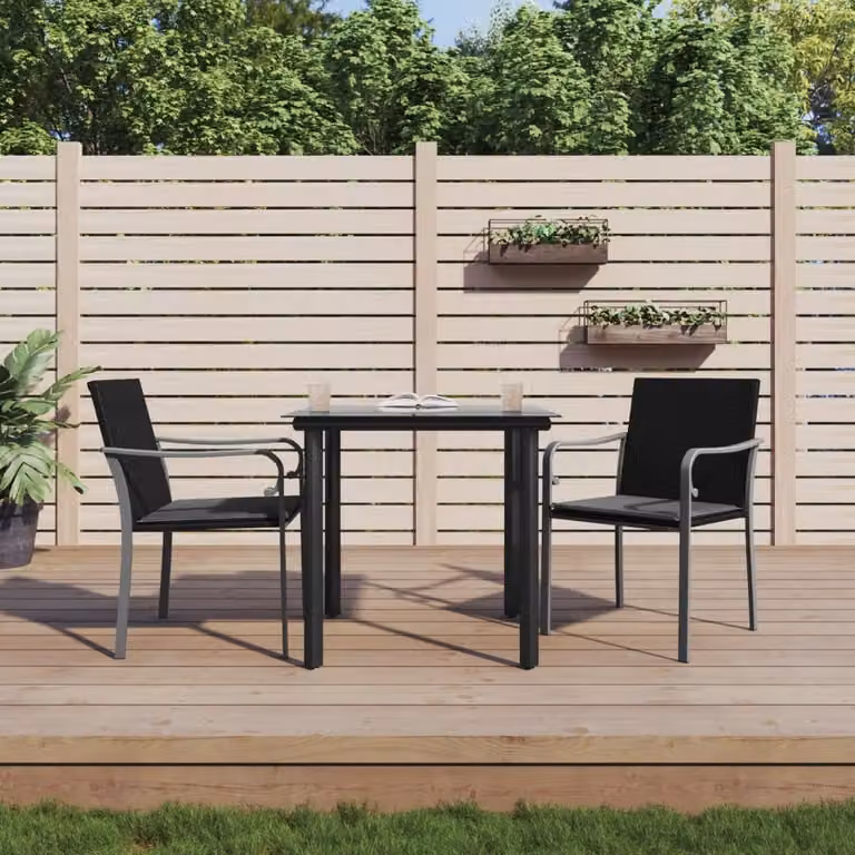 Set Pranzo da Giardino vidaXL in Polyrattan e Acciaio con Cuscini, Colore Nero e Grigio