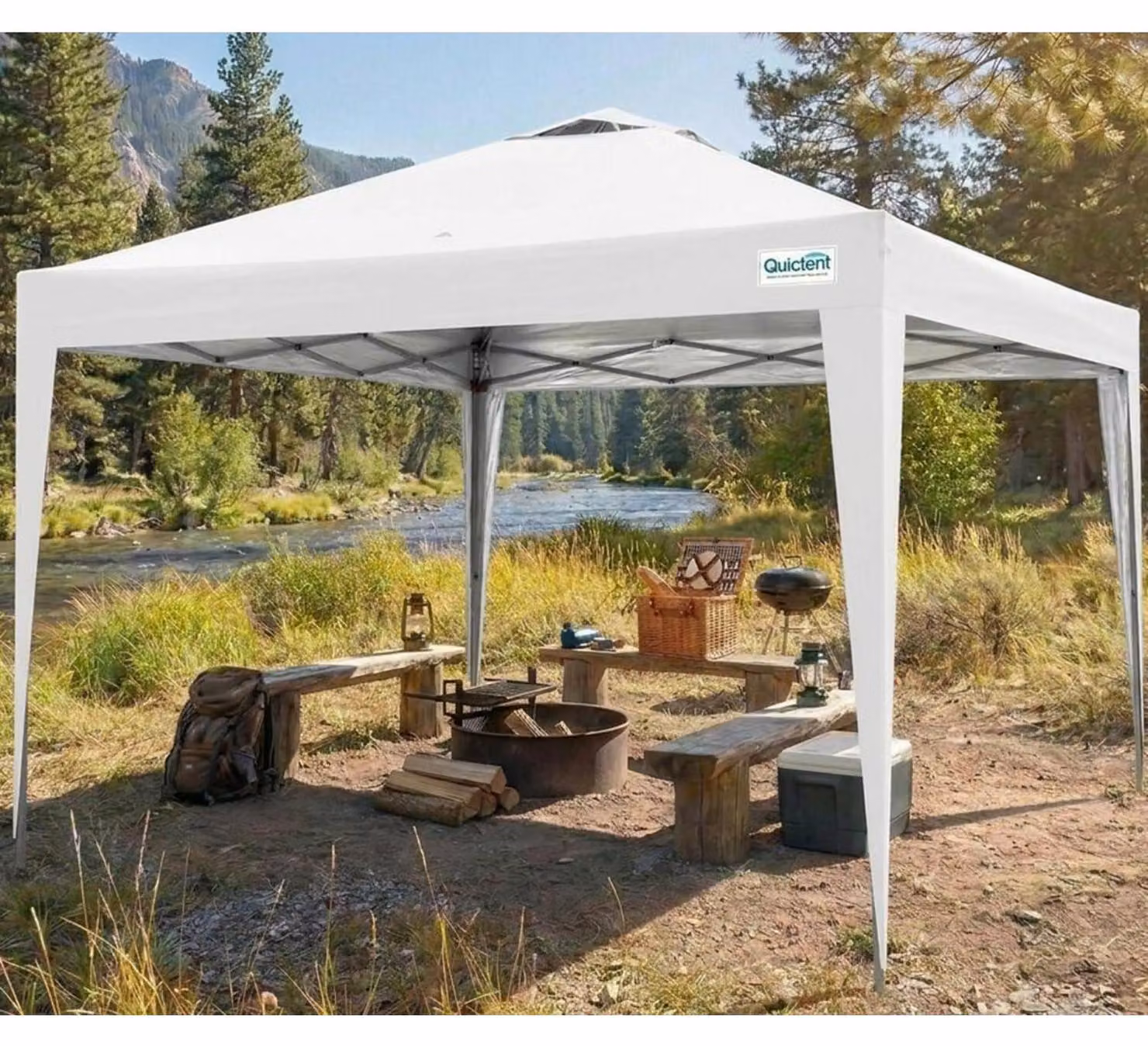 Gazebo pop-up impermeabile 3x3 metri, ideale per feste in giardino. Struttura in acciaio, colore bianco, con protezione UV 50+. Include una borsa per il trasporto