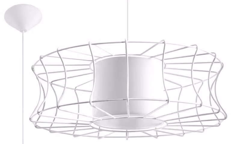 Lampada a sospensione, bianco, acciaio, design a gabbia, H 100 cm