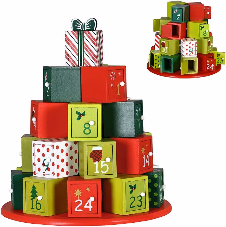 Calendario dell'Avvento in legno con 24 cassetti numerati per sorprese - Decorazione - Decorazioni natalizie - Casa (confezione regalo)