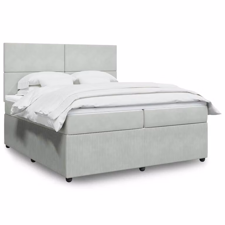 Giroletto a molle con materasso vidaXL in velluto grigio chiaro, L/P: 200 x 200 cm