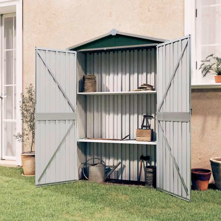 Capanno da Giardino vidaXL in Acciaio Zincato Verde con Doppia Porta e Ventola Laterale L/P/H: 116 x 45 x 175 cm