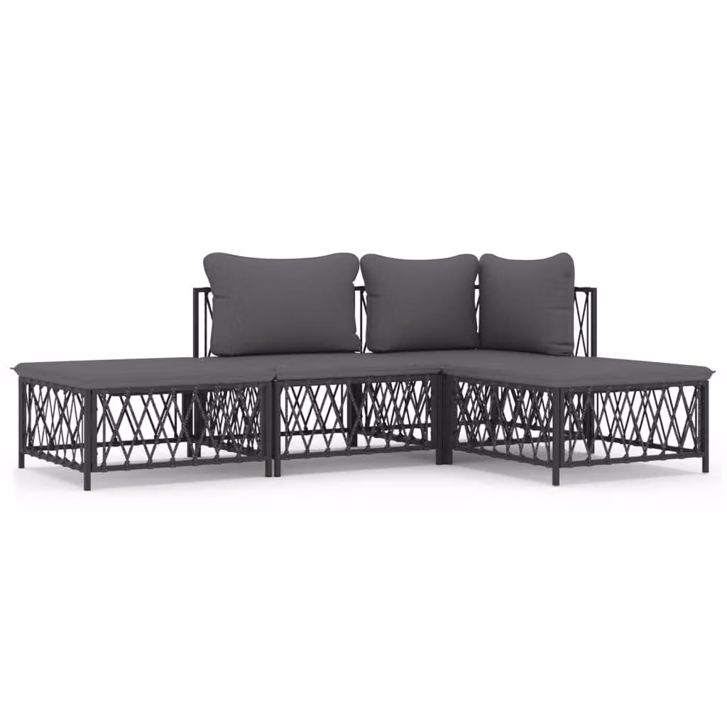 Set Salotto da Giardino 4 pz con Cuscini in Acciaio Antracite