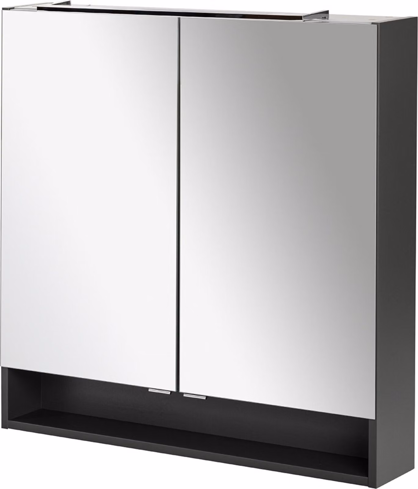 FACKELMANN Armadietto a specchio LED LUNA / Armadietto da bagno con chiusura ammortizzata / Dimensioni (L x A x P): circa 80 x 80 x 15,5 cm / Armadietto con specchio e LED per il bagno / 2 ante e ripiano / Corpo: nero
