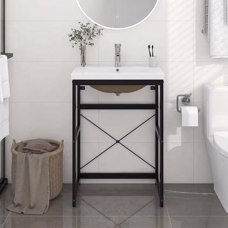 vidaXL Telaio per Lavabo da Bagno con Lavabo Integrato in Metallo e Ceramica Nero e Bianco L/P/H: 83 x 59 x 38 cm