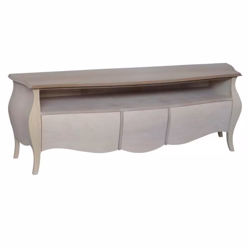 Mobile porta TV bombato in legno di pino stile shabby chic bianco Mobili 2G L: 176 cm, P: 45 cm, H: 62 cm – 2