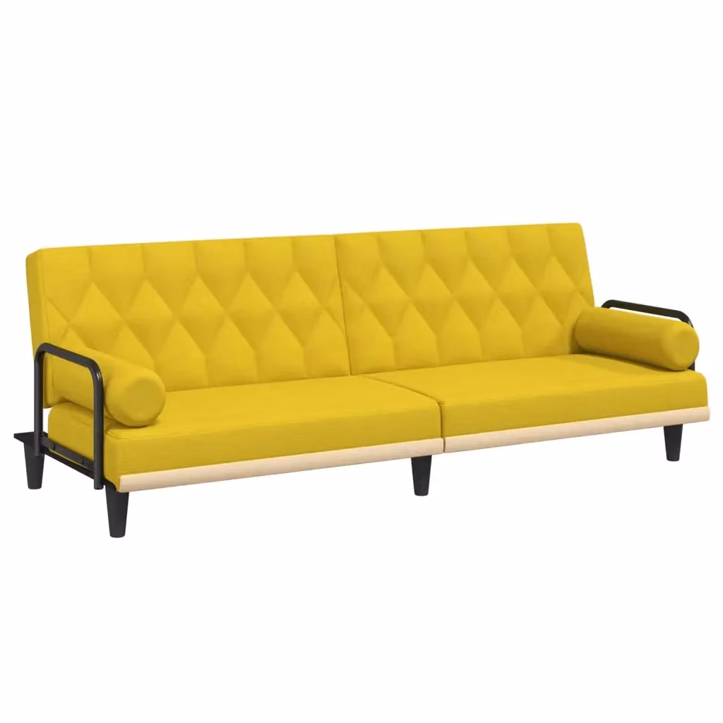Divano Letto Moderno vidaXL in Tessuto Giallo con Struttura in Legno – 2