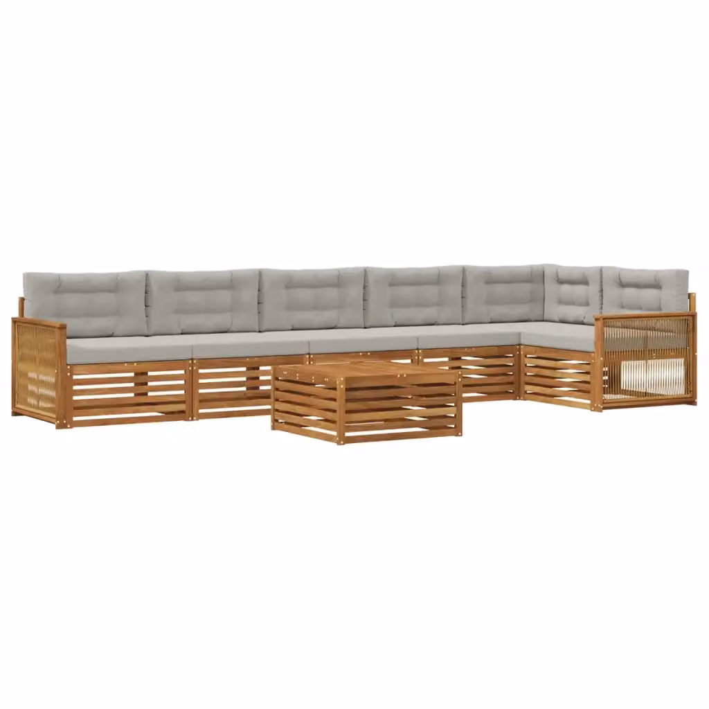 Set di divani da esterno vidaXL a forma di L composto da 7 pezzi in legno di acacia con cuscini in beige e grigio – 2