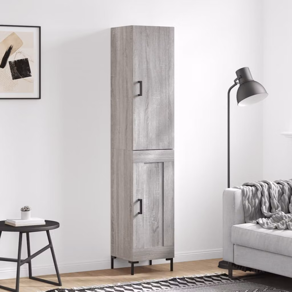 Credenza moderna vidaXL in legno e metallo grigia con ante a battente L/P/H: 34,5 x 34 x 180 cm