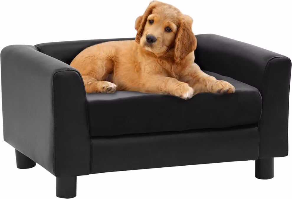 The Living Store Divano per cani nero 60x43x30 cm in peluche e Pelle finta