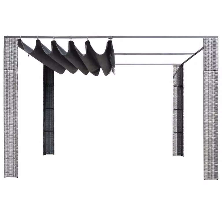 Gazebo con Tetto in Polyrattan 300x300x220cm Grigio e Crema