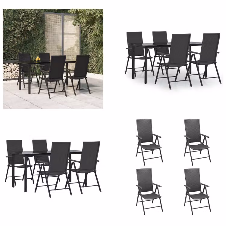 vidaXL Set da pranzo da giardino 5 pezzi in poly rattan nero - Set da pranzo da giardino - Set da pranzo da giardino - Set da pranzo da esterno - Set da pranzo da terrazza