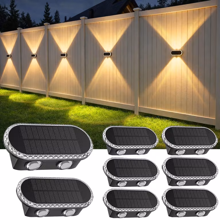 Set di 8 luci da esterno, colore nero, in plastica, forma ovale, con tecnologia LED e sensore di movimento