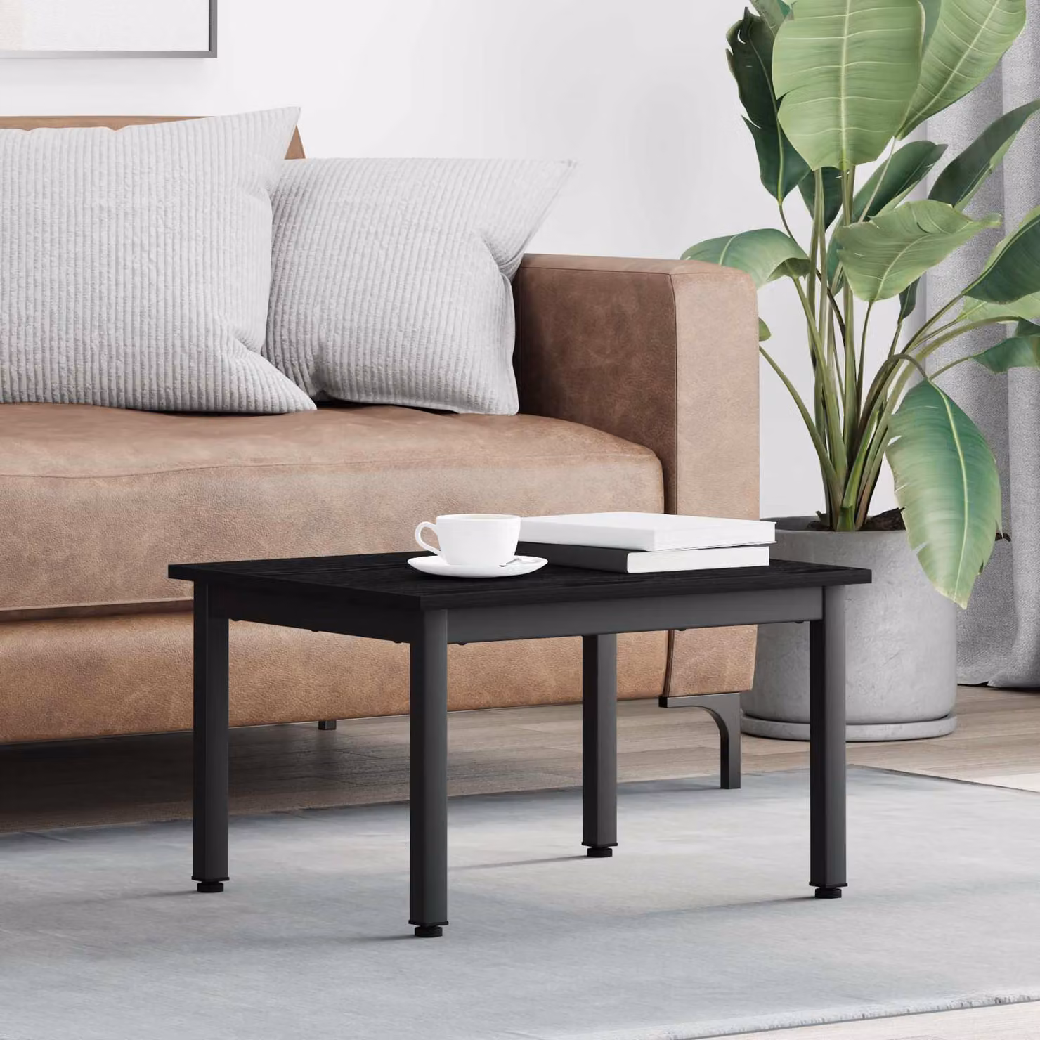 Tavolino da salotto moderno vidaXL in legno e metallo nero L: 60 cm, P: 50 cm, H: 36 cm