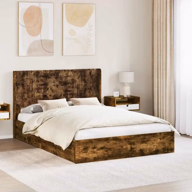Struttura del letto con stoccaggio e testata Rovere Fumo 3414035
