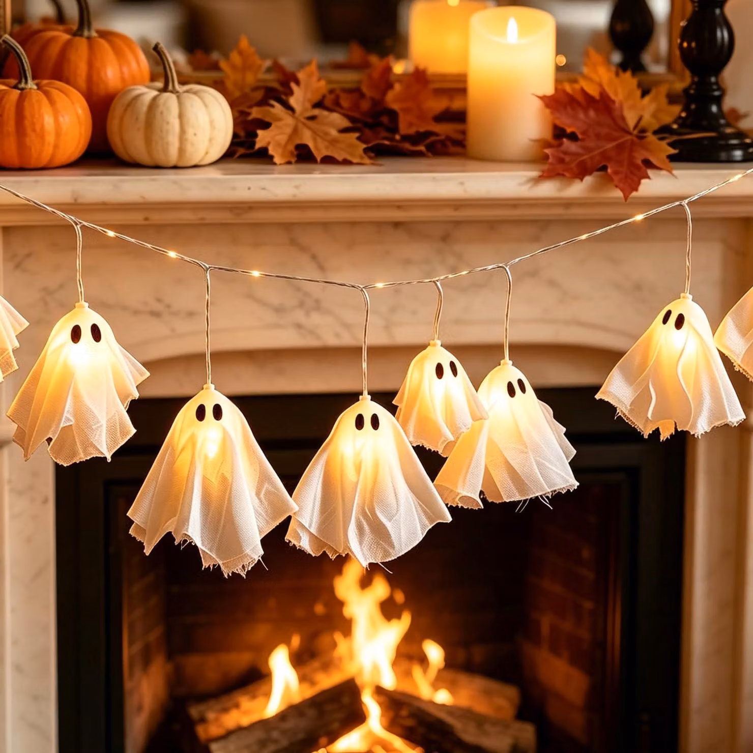 Catena luminosa a tema fantasmi, 10 LED, 2 metri, decorazione per Halloween