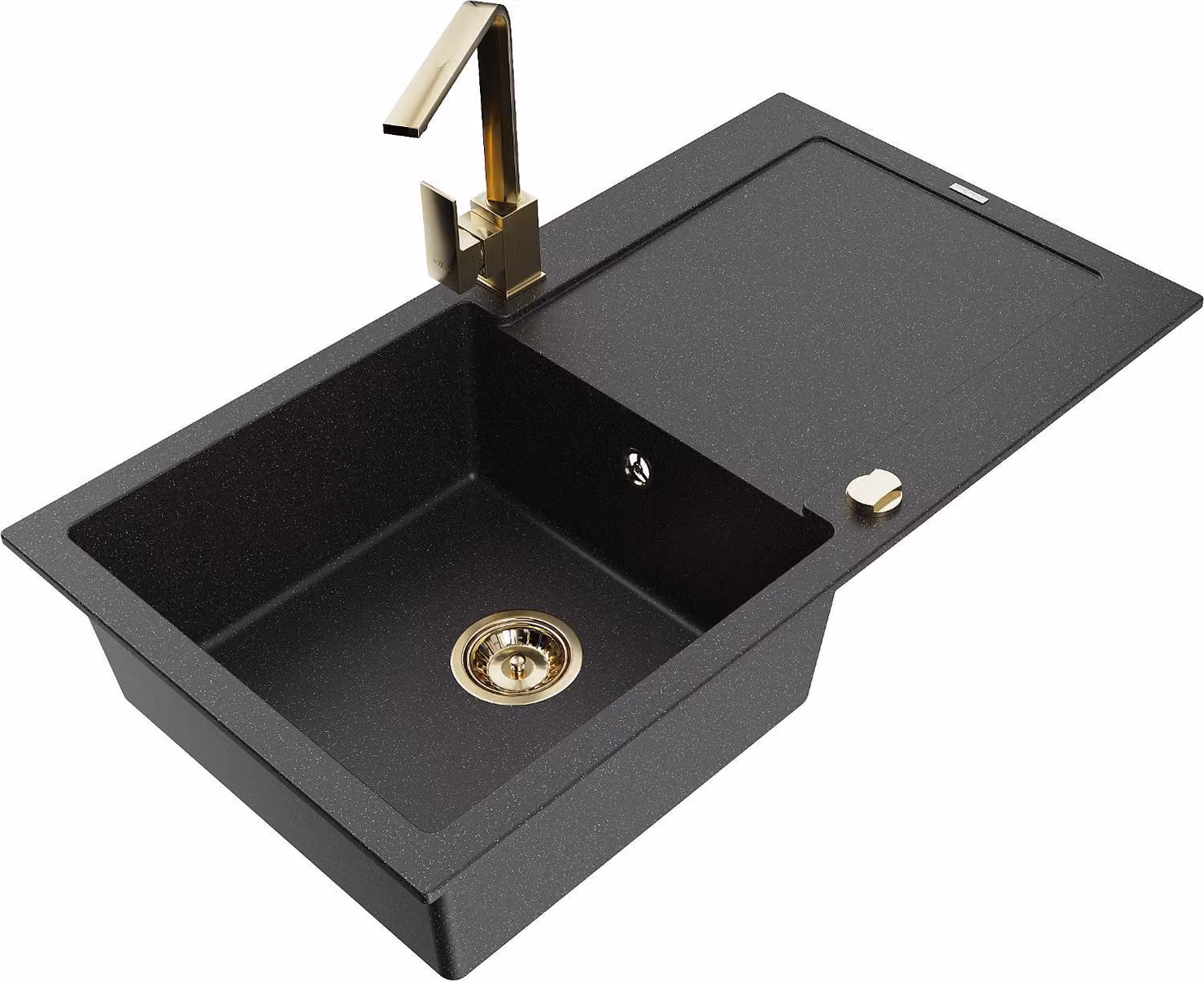 Mexen Leo lavello in granito 1-vasca con scolapiatti e miscelatore cucina Rita, nero/metallo argento - 6501-73-670300-50