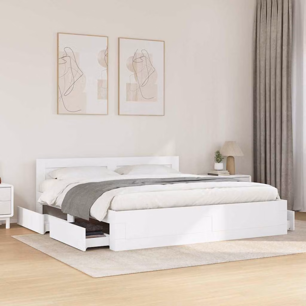 Struttura del letto moderna vidaXL in legno ingegnerizzato bianco con cassetti L: 196 cm, P: 203 cm, H: 69 cm