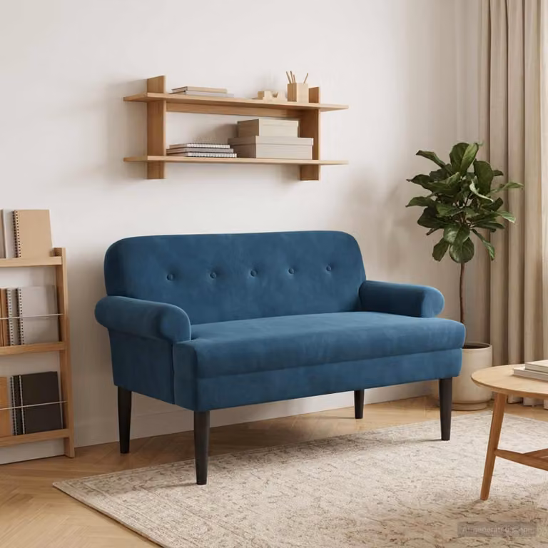 Loveseat vidaXL in velluto blu con bottoni imbottiti, L: 120 cm, P: 66 cm, H: 78 cm
