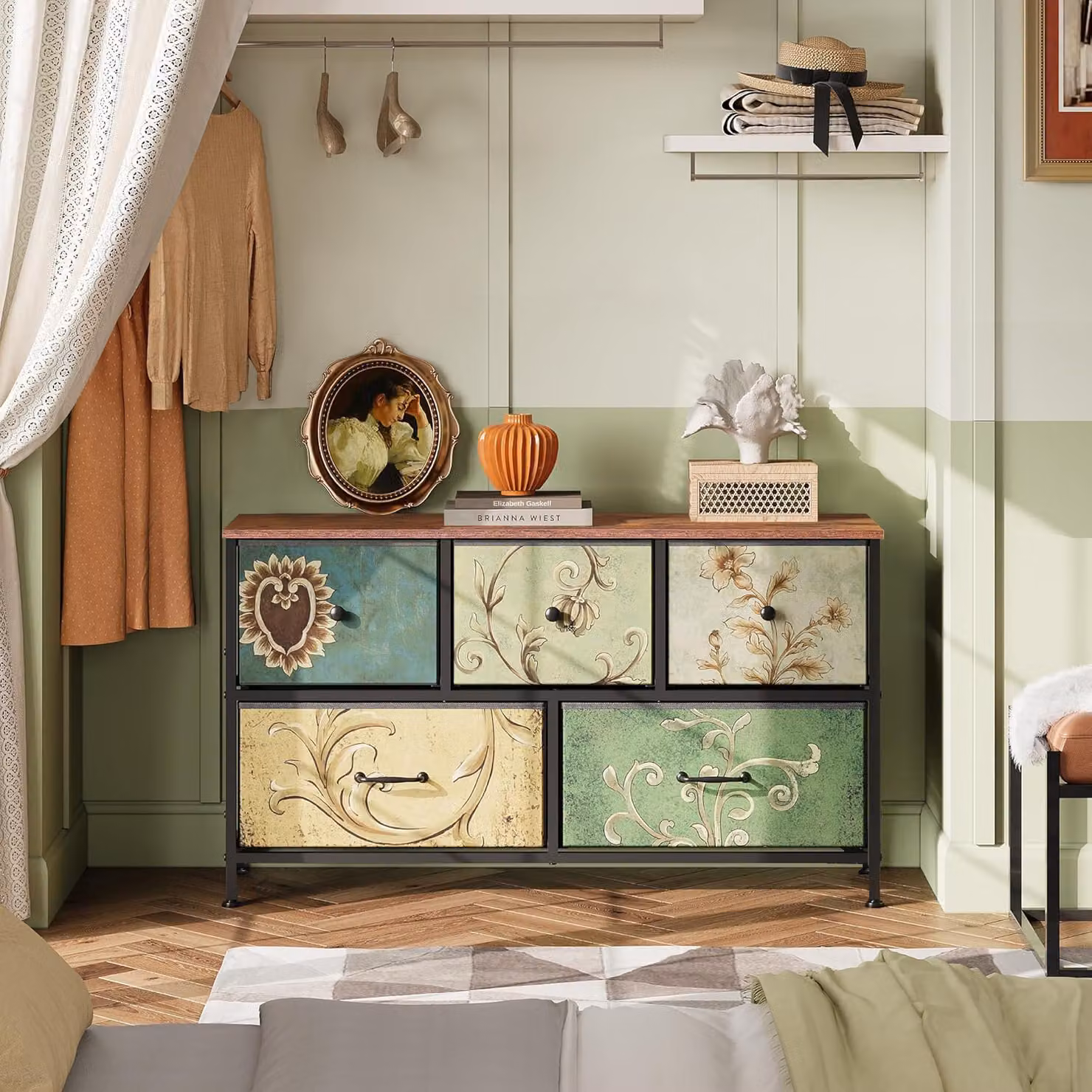 Cassettiera da 100 cm, con 5 cassetti, design vintage - Multicolore