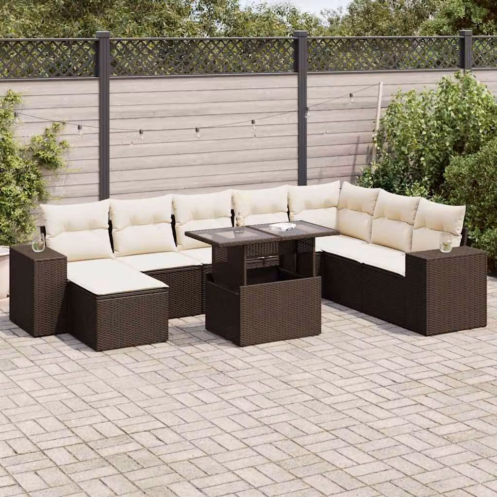 Maison Exclusive - Set Divani da Giardino 9pz con Cuscini Marrone in Polyrattan