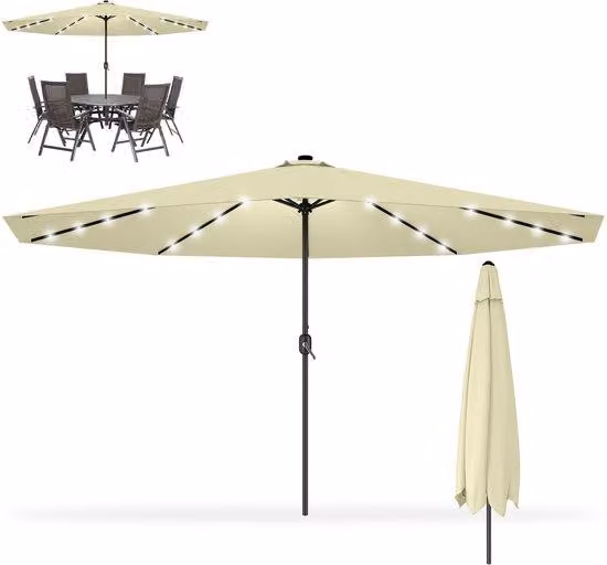 Ombrellone da giardino - altezza 350 cm - ideale per giardino, terrazza, balcone e area relax - robusto - optional con illuminazione LED - palo in alluminio - resistente ai raggi UV - color beige