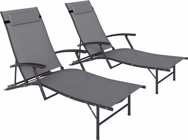Set di 2 Sdraio da Giardino Outsunny Pieghevoli in Textilene con Schienale Regolabile su 4 Livelli e Cuscini, Grigio