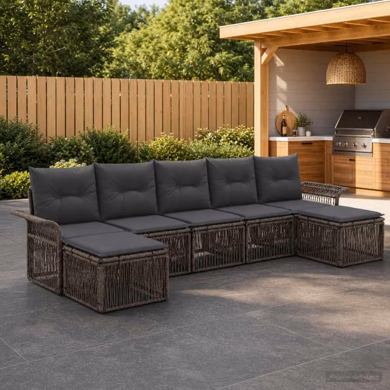 Maison Exclusive - Set da giardino composto da 7 pezzi, divano, colore grigio, realizzato in rattan sintetico