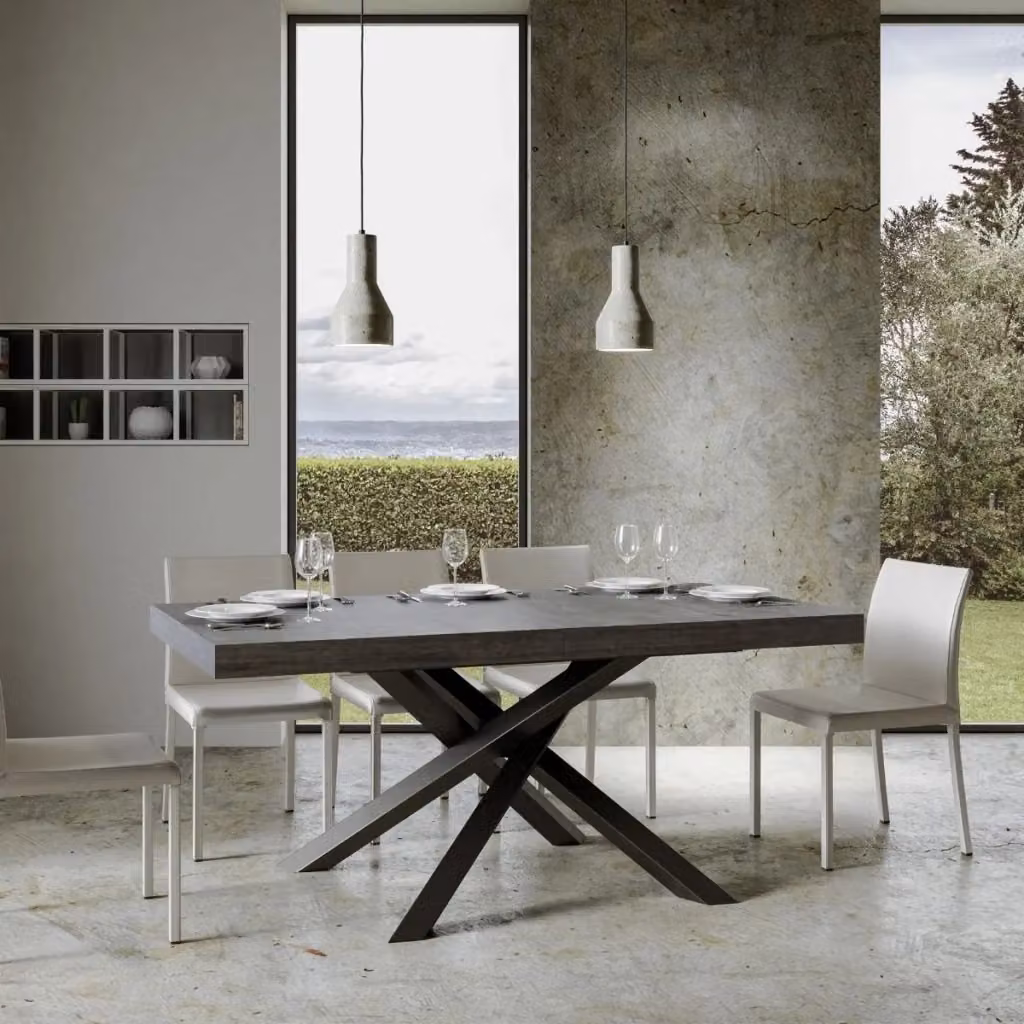 Tavolo allungabile moderno Bs Com in cemento con telaio in metallo antracite L/P/H: 160/264 x 90 x 77 cm – 2