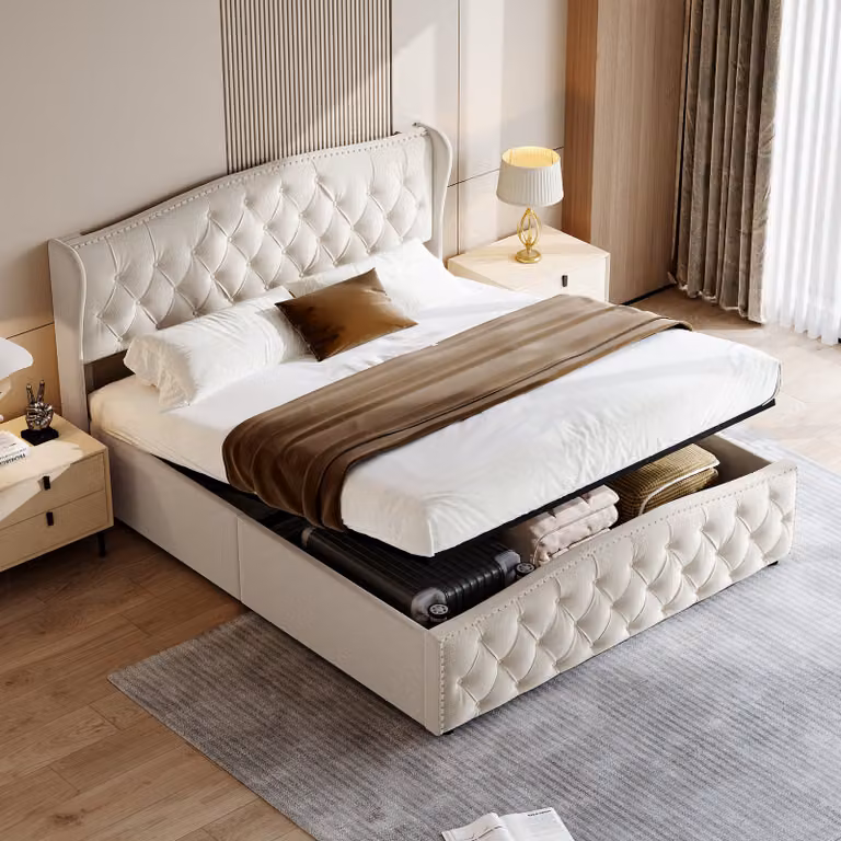 Letto imbottito matrimoniale 160x200 cm con rete a doghe, testata regolabile, velluto, bianco, design moderno, ideale per camere da letto, comodo e funzionale