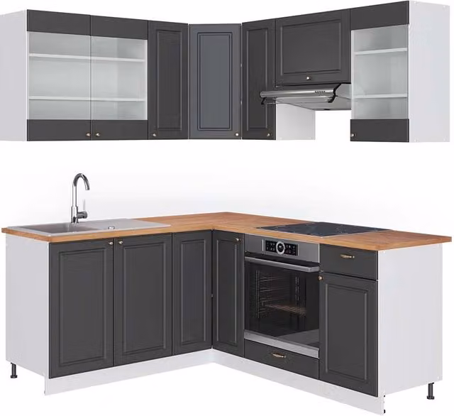 Cucina angolare moderna Vicco Fame-Line Antracite, Oro e Bianco con dettagli in Rovere – 1