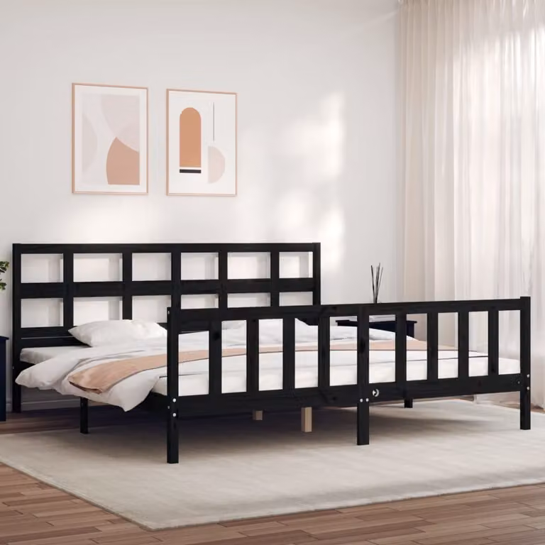 Letto con giroletto e testiera vidaXL in legno massello di pino nero 200x200 cm